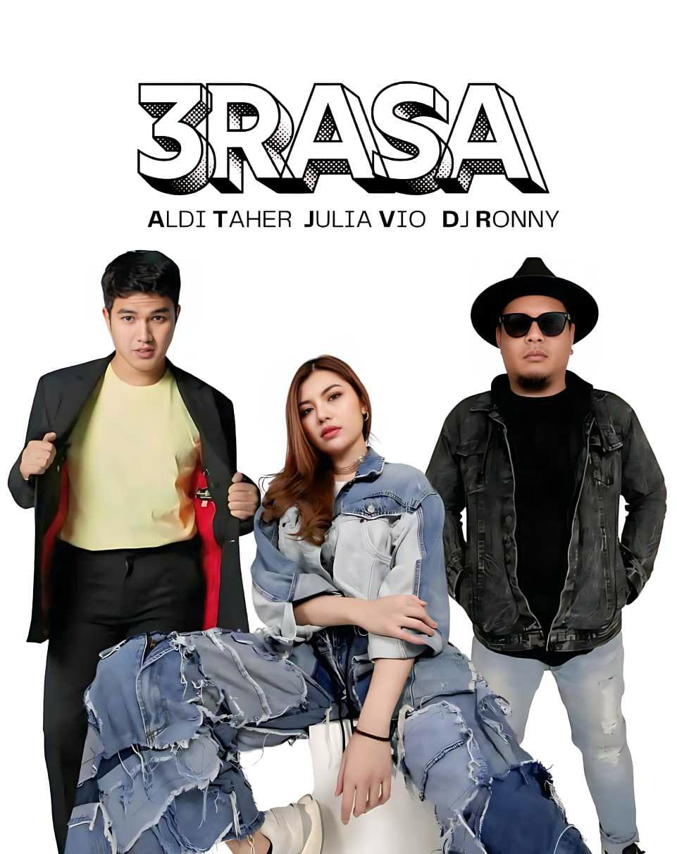 Aldi Taher, Julia Vio, dan DJ Ronny dalam Grup 3Rasa Siap Meriahkan HUT Bhayangkara ke-79. (Dok. Istimewa)